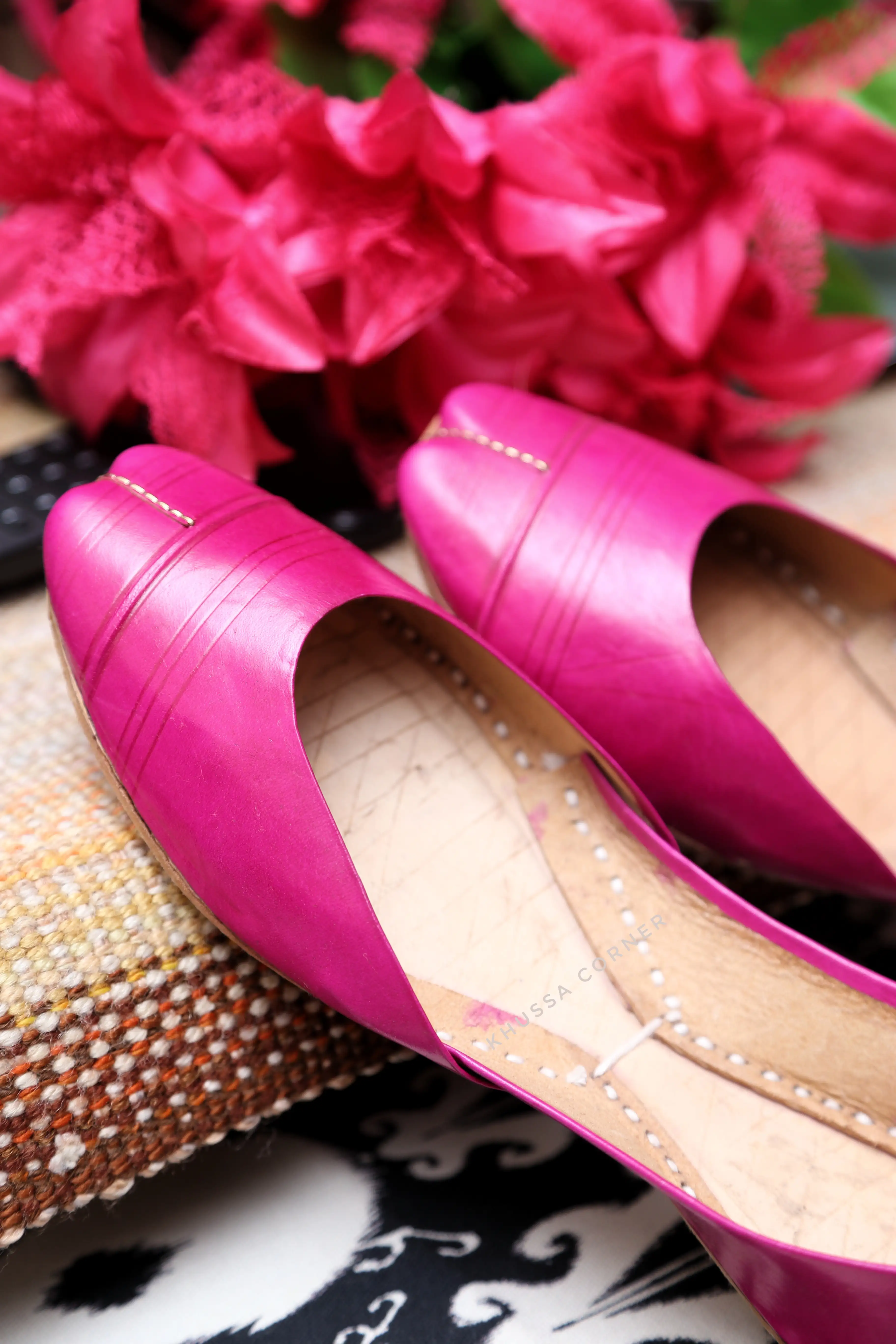 Pink Simple Leather Khussa