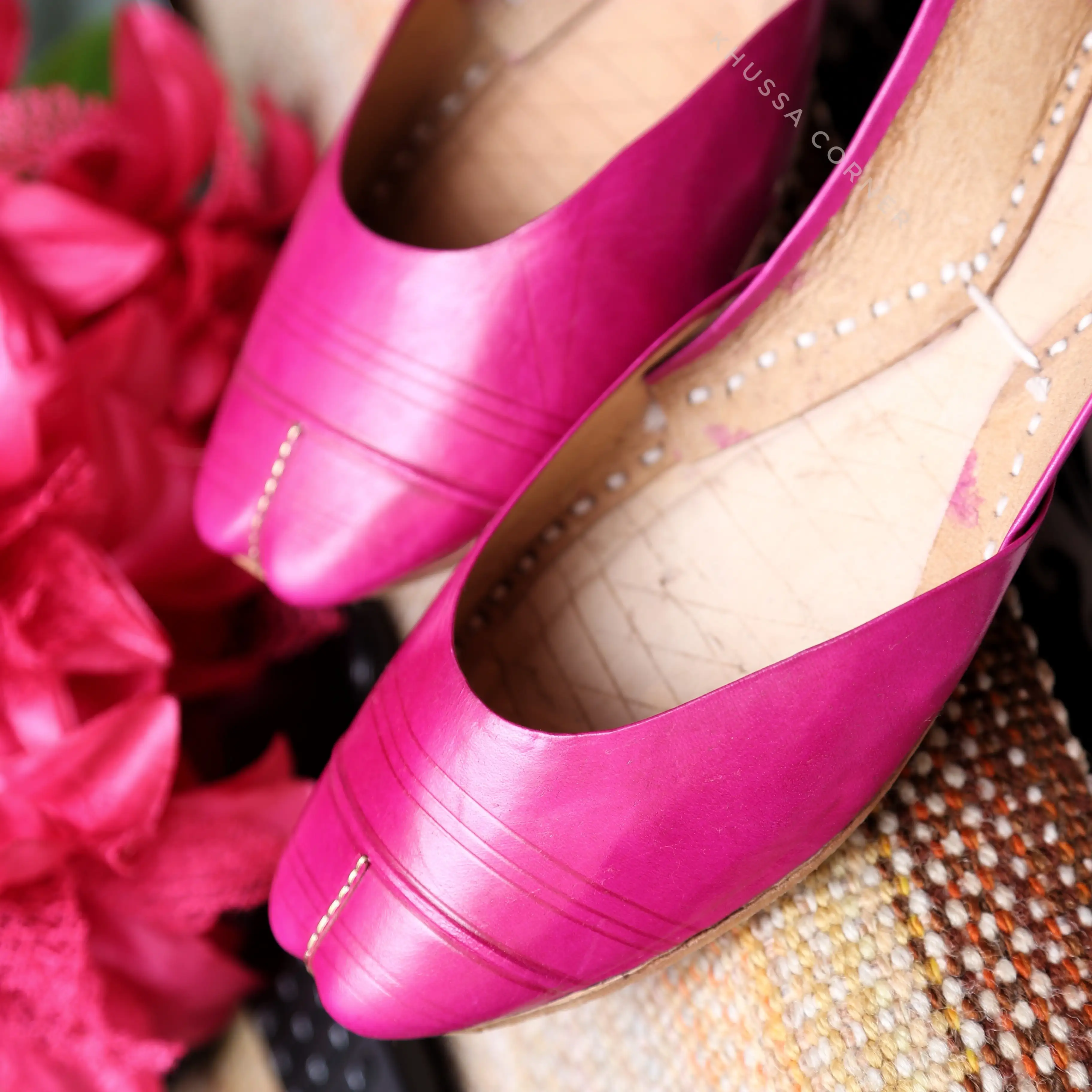 Pink Simple Leather Khussa